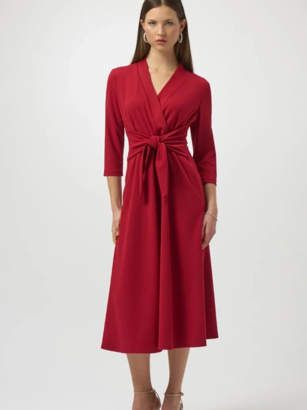 Joseph Ribkoff Red Wrap Tie Waist Midi Dress 6 10